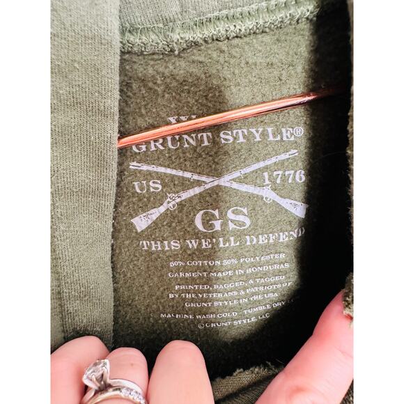 GRUNT STYLE Green Hunter Firearms logo Army Military Green Hoodie Mens sz XXL - Picture 7 of 11